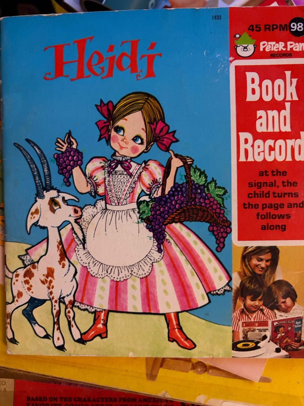 Heidi Children’s Book Cover and 45 record  - Blue, Pink, White